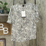 Who What Wear Women's Floral Print Ruffle Short Sleeve Blouse