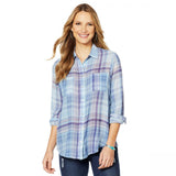 Sheryl Crow Women's Button Front Printed Plaid Shirt