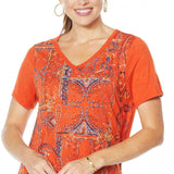 DG2 by Diane Gilman Women's Plus Size Burnout Printed And Embellished Top