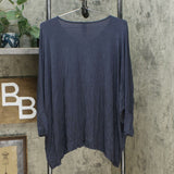 WynneLayers Women's V Neck Knit Boxy T-Shirt Blue Medium