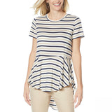 DG2 by Diane Gilman Women's Striped Peplum Drama Top Beige Medium