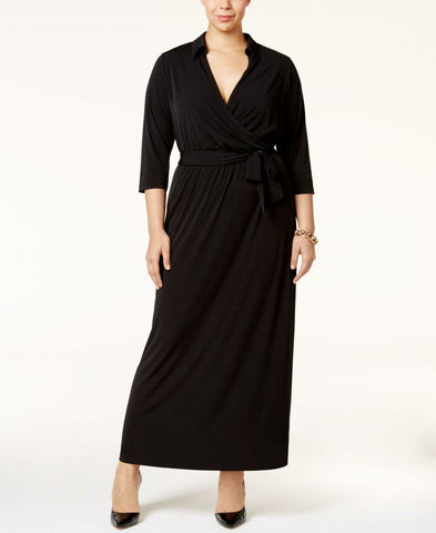 NY Collection Plus Size Faux Wrap Knit Maxi Dress