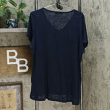 DG2 by Diane Gilman Burnout Printed And Embellished Top Navy Butterfly XL
