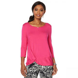 Slinky Brand Women's Plus Size 2 Pack 3/4-Sleeve Twist Front Tunic Tops