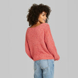 Wild Fable Women's Long Sleeve V-Neck Fuzzy Sweater