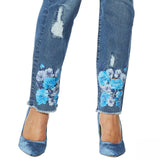 DG2 by Diane Gilman Women's Plus Size Stretch Floral Fray Hem Ankle Jeans