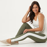 Lisa Rinna Collection Women's Contrast Skinny Stripe Knit Joggers Army Large
