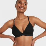 Auden Womens Ribbed Plunge Soft-Cup Bralette Black L