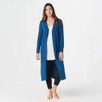 Cuddl Duds Softwear Stretch Maxi Button Front Cardigan Peacock Blue Small