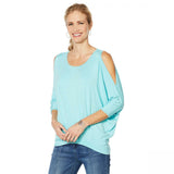 DG2 by Diane Gilman Women's Plus Size Pleat Front Cold Shoulder Dolman Top