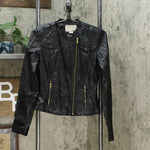 Bar III Women's Faux Leather Moto Jacket Black XS