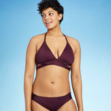 Kona Sol Women's Faux Wrap Halter Bikini Top Burgundy XL