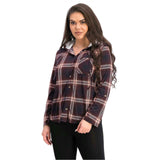 NWT Polly & Esther Juniors' Plaid Faux Fur-Trimmed Hoodie Shirt Top. PK10936MC M