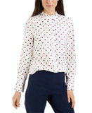 Charter Club Women's Printed Ruffle Trim Button Up Shirt