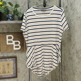 DG2 by Diane Gilman Women's Striped Peplum Drama Top Beige Plus 1X