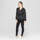 Prologue Women's Long Sleeve Wrap Blouse Black Medium