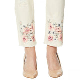 DG2 by Diane Gilman Petite Stretch Floral Fray-Hem Ankle Jeans Cream 4P