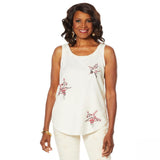 DG2 by Diane Gilman Women's Embroidered Star Tank Ivory Large