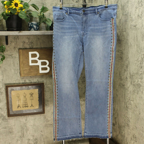 DG2 by Diane Gilman Side Embroidered Studded Boot Cut Jeans Plus 18W Midtone