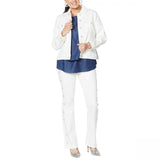 DG2 by Diane Gilman Women's Fringe Star Denim Jean Jacket Ivory Large