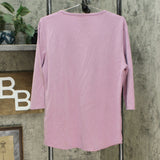 Seg'Ments Women's 3/4 Sleeve V Neck Textured Knit Top Cashmere Rose Large