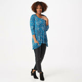 LOGO by Lori Goldstein Women's Printed Rayon 230 Top with Hi-Low Hem
