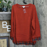 Joan Rivers Plus Size Long Sleeve Sweater With Plaid Cuffs And Hem