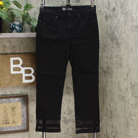 DG2 by Diane Gilman Classic Stretch Crochet Hem Cropped Jeans Black 8