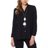 MarlaWynne Women's Textured Butterfly Button Down Shirt Black Plus 1X
