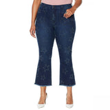 DG2 by Diane Gilman Women's Plus Size Star Needle Punch Crop Jeans