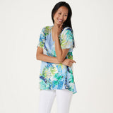 Susan Graver Printed Satin V-Neck A-Line Hi-Low Hem Tunic Top