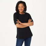 Denim & Co. Women's Perfect Jersey Scallop Neckline Knit Top Black Small