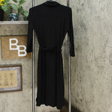 Nina Leonard 3/4-Sleeve Button Down Shirt Dress Black Small