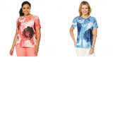 DG2 by Diane Gilman Women's Plus Size Short Sleeve Floral Printed T-Shirt