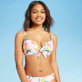 Shade & Shore Women's Lightly Lined Front Tie Textured Bikini Top