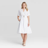 Who What Wear Women's Short Sleeve Belted Tiered Dress 78412667 White M