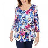 JM Collection Women's Flowy Floral 3/4-Sleeve T-Shirt