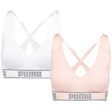Puma 2 Pack Medium Impact Seamless Sports Bras Pink White Small