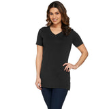 Isaac Mizrahi Live! Essentials Women's V Neck Tunic with Side Slits Black Small