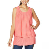DG2 by Diane Gilman Front Pleated Mixed Media Easy Tank Top