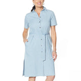 DG2 by Diane Gilman SoftCell Stripe Duster Dress Chambray Blue Large