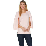 H by Halston Women's Marled V-Neck Pullover Sweater Cape Top