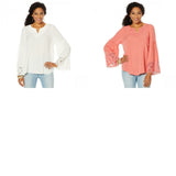 DG2 by Diane Gilman Plus Crochet Trim Bell Sleeve Crinkle Top