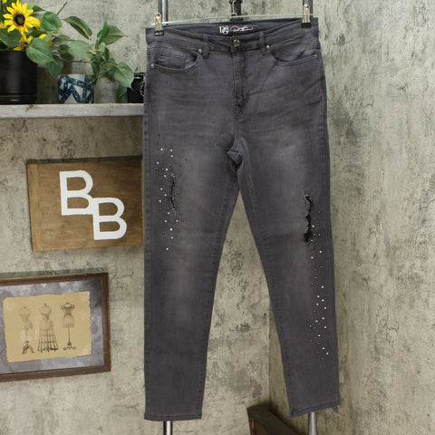 DG2 by Diane Gilman Embellished Distressed Anniversary Jeans Gray 10