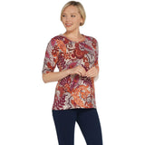 Denim & Co. Women's Printed Jersey Scoop Neck Knit Top Berry Multi Medium