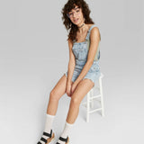 Wild Fable Women's Raw Edge Hem Denim Shortalls