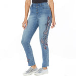 DG2 by Diane Gilman Women's Plus Size Embroidered Pull-On Faux Button Jeans