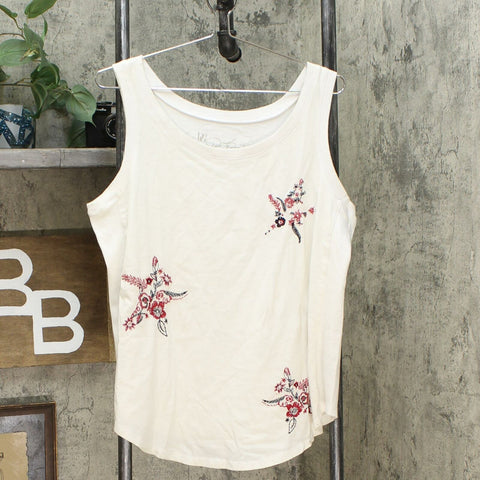 DG2 by Diane Gilman Women's Embroidered Star Tank Ivory Large