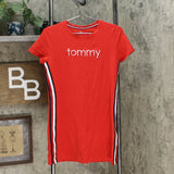 Tommy Hilfiger Embroidered Logo Side Stripe T-Shirt Dress Red Medium