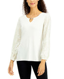 JM Collection Women's Embellished Velvet Sleeve Top